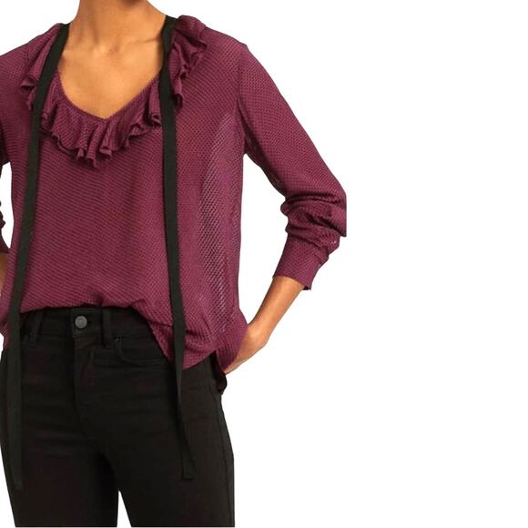 Reiss Mackenzie Berry Top size 4 nwt  Sheer Purple Swiss Dot with Ruffle - Picture 1 of 6
